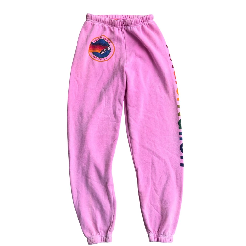 Aviator Nation Mens Pink Logo Jogger Sweatpants Venice CA Surf Size S Side Logo